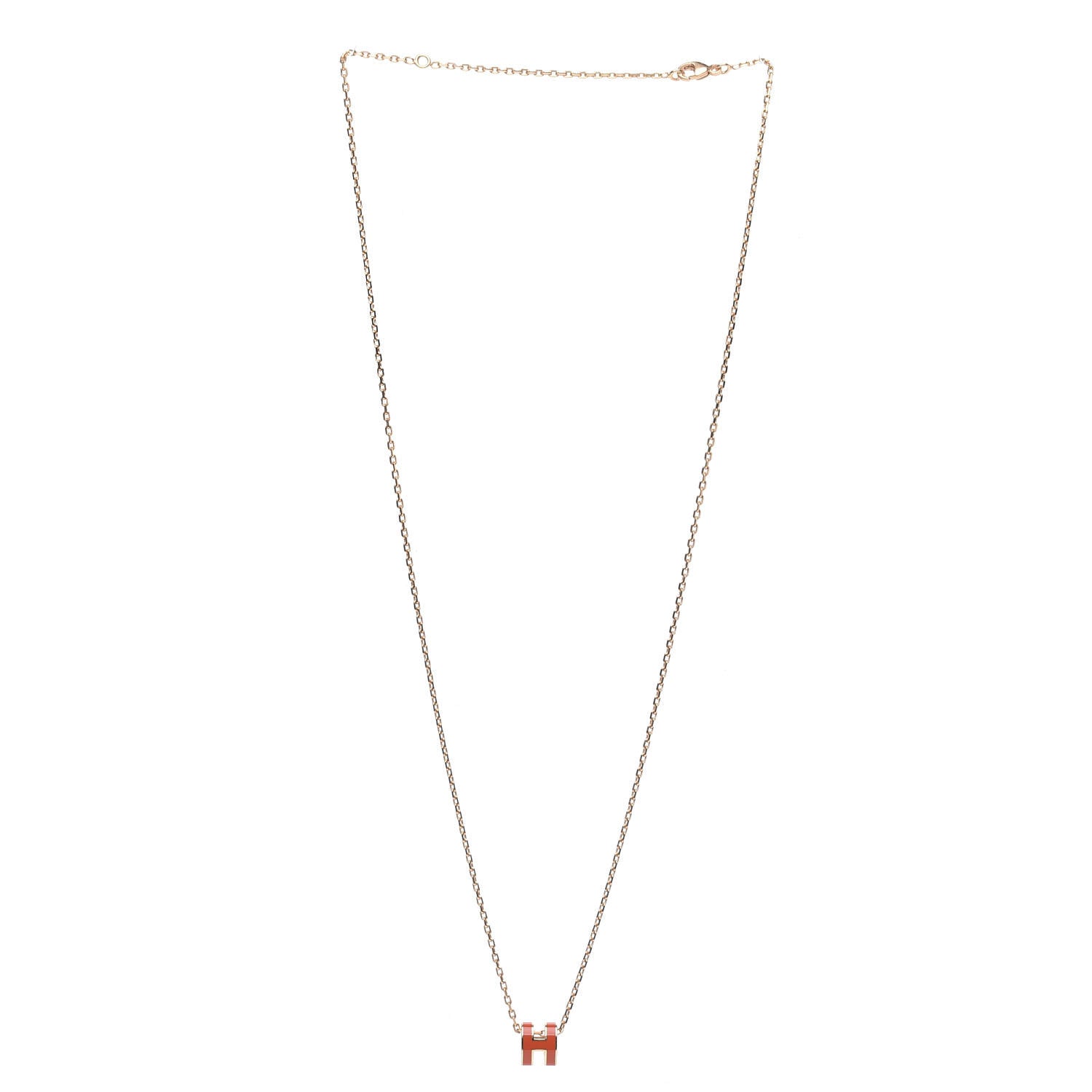Hermes Lacquered Rose Gold Pop H Pendant Necklace Orange Graffiti 3 of 4