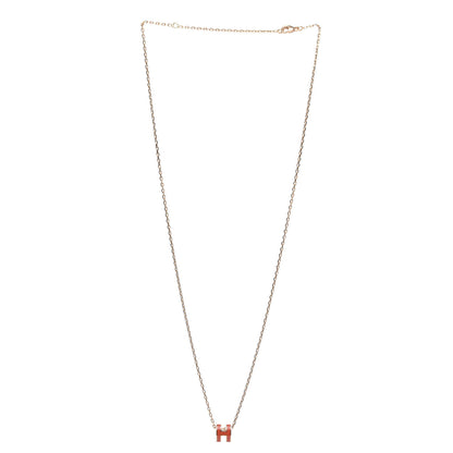 Hermes Lacquered Rose Gold Pop H Pendant Necklace Orange Graffiti 3 of 4
