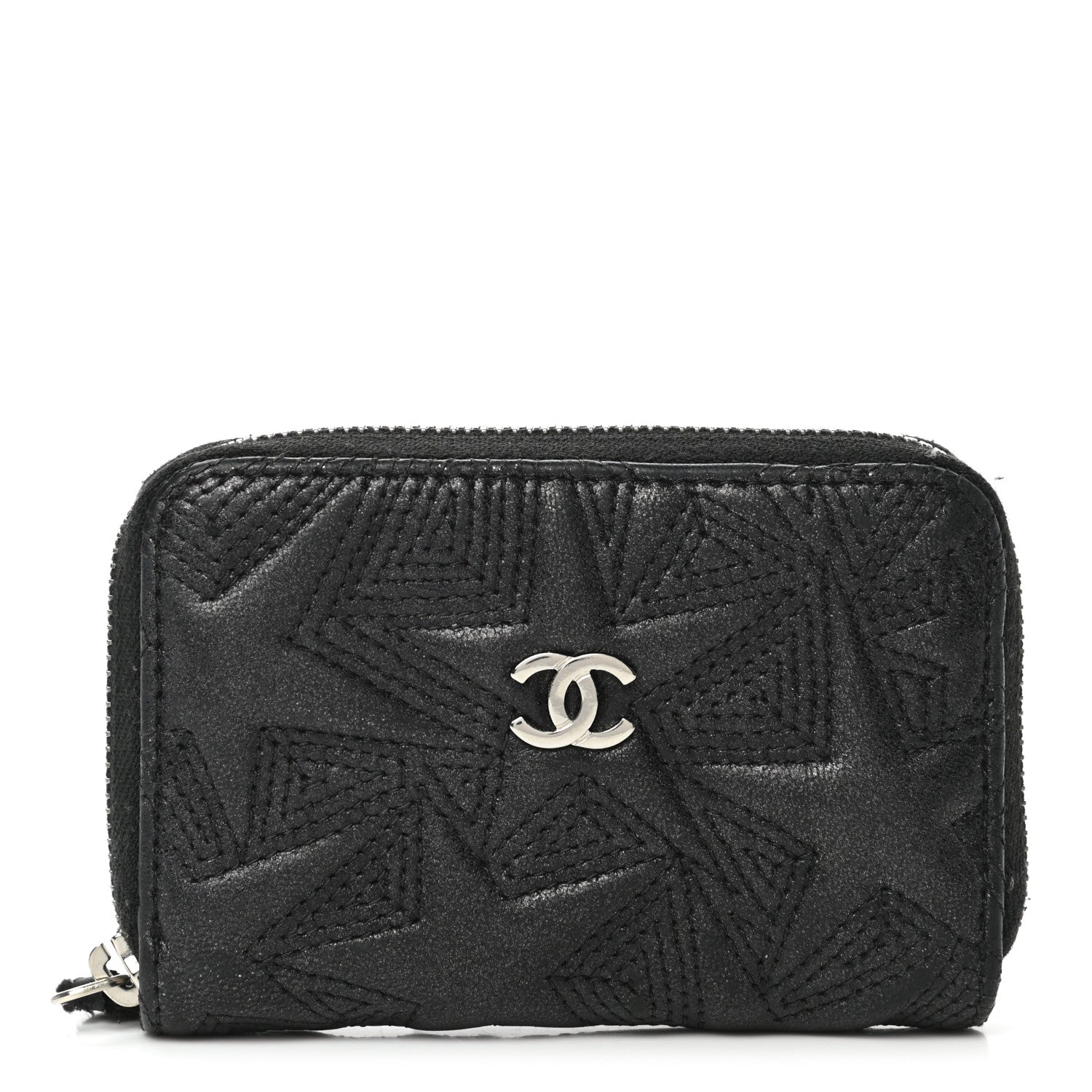 Chanel Metallic Lambskin Star Embossed Coin Purse Case Black 1 of 11