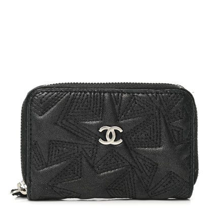 Chanel Metallic Lambskin Star Embossed Coin Purse Case Black 1 of 11