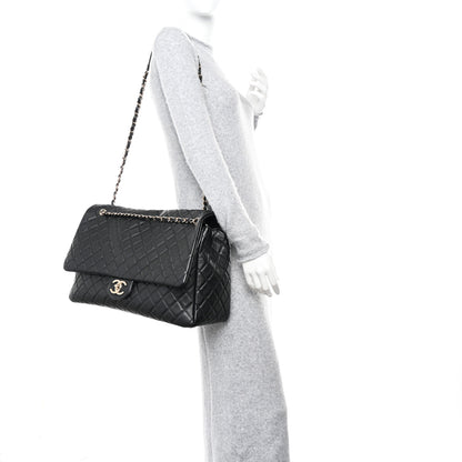 Chanel Metallized Calfskin Quilted XXL Travel Flap Bag Black 2 of 10