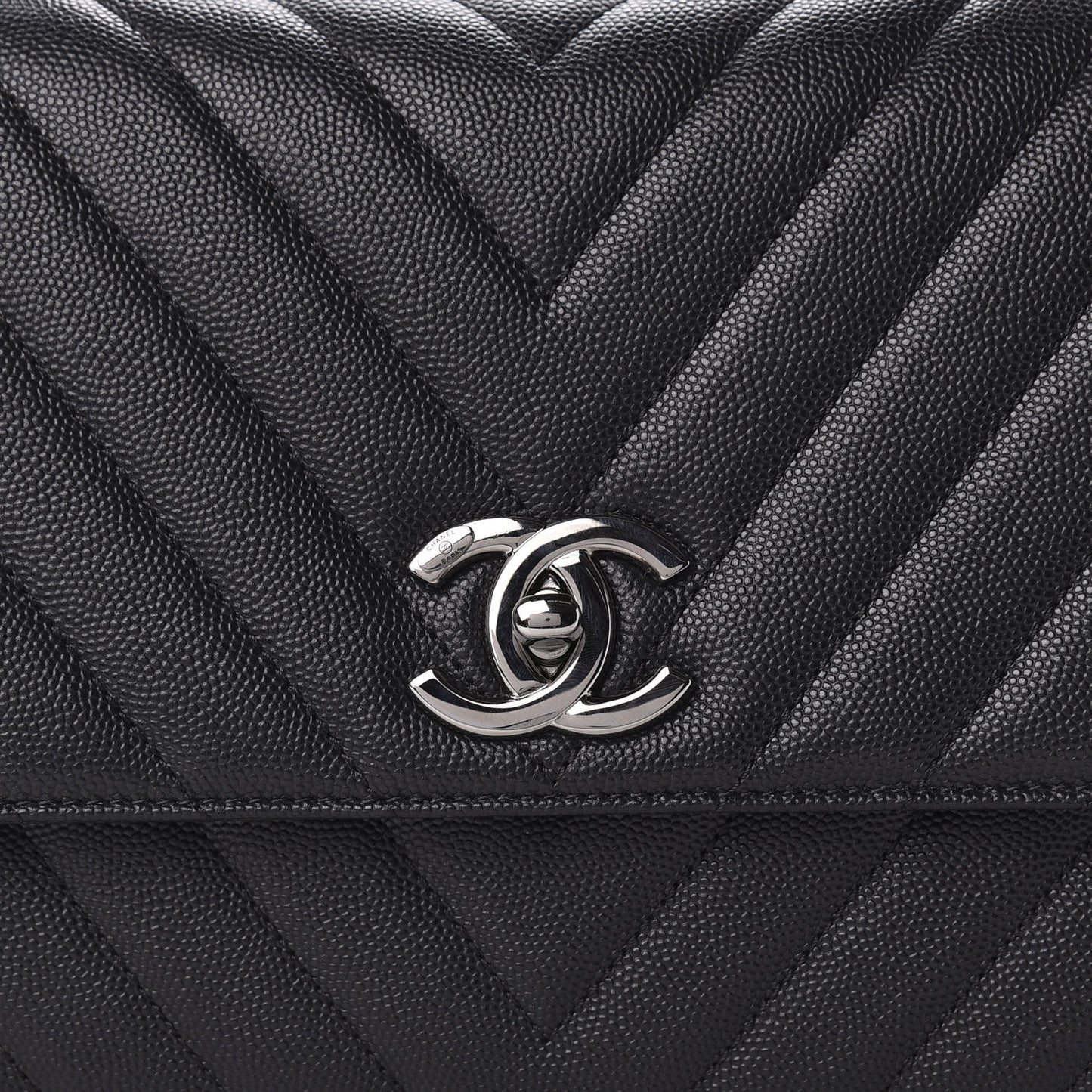 Caviar Chevron Quilted Small Coco Handle Flap Black