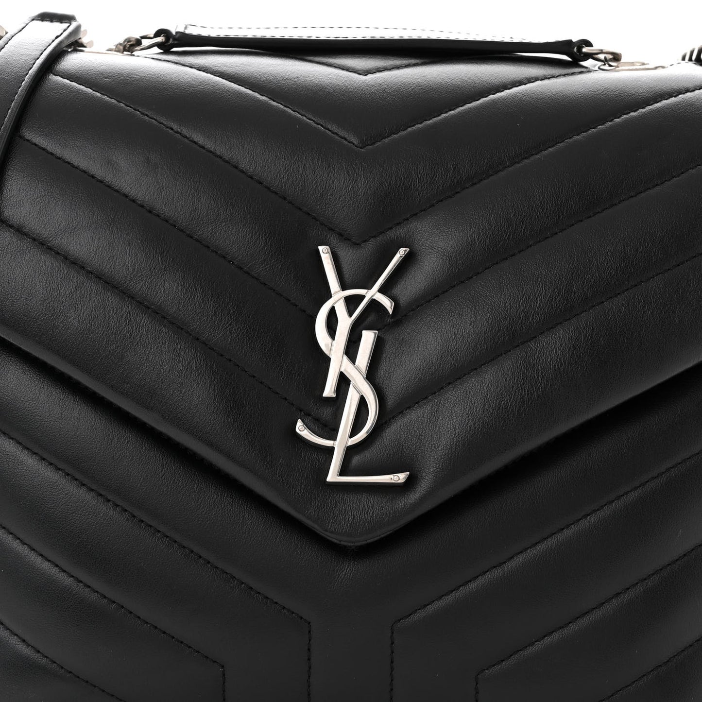 Calfskin Y Quilted Monogram Medium Loulou Chain Satchel Black