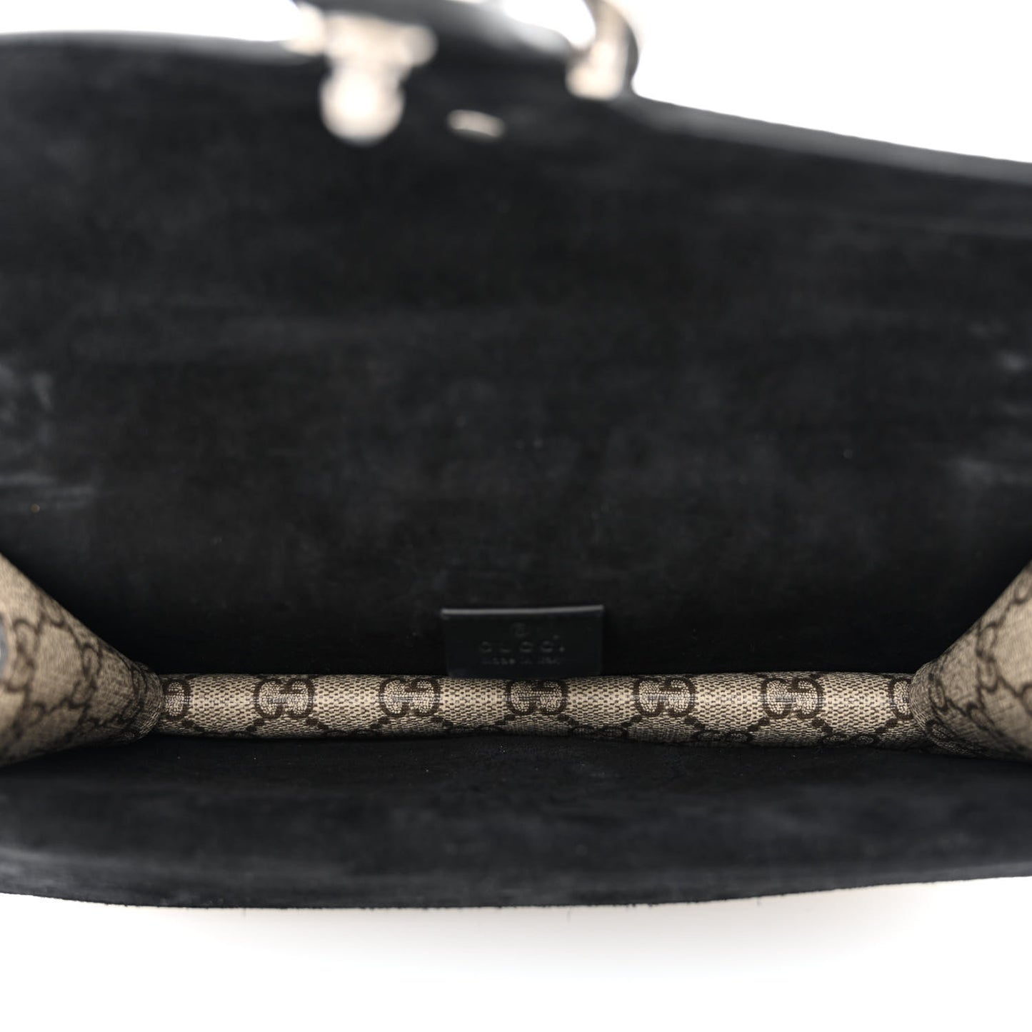 GG Supreme Monogram Suede Crystal Small Dionysus Shoulder Bag Beige Ebony Black
