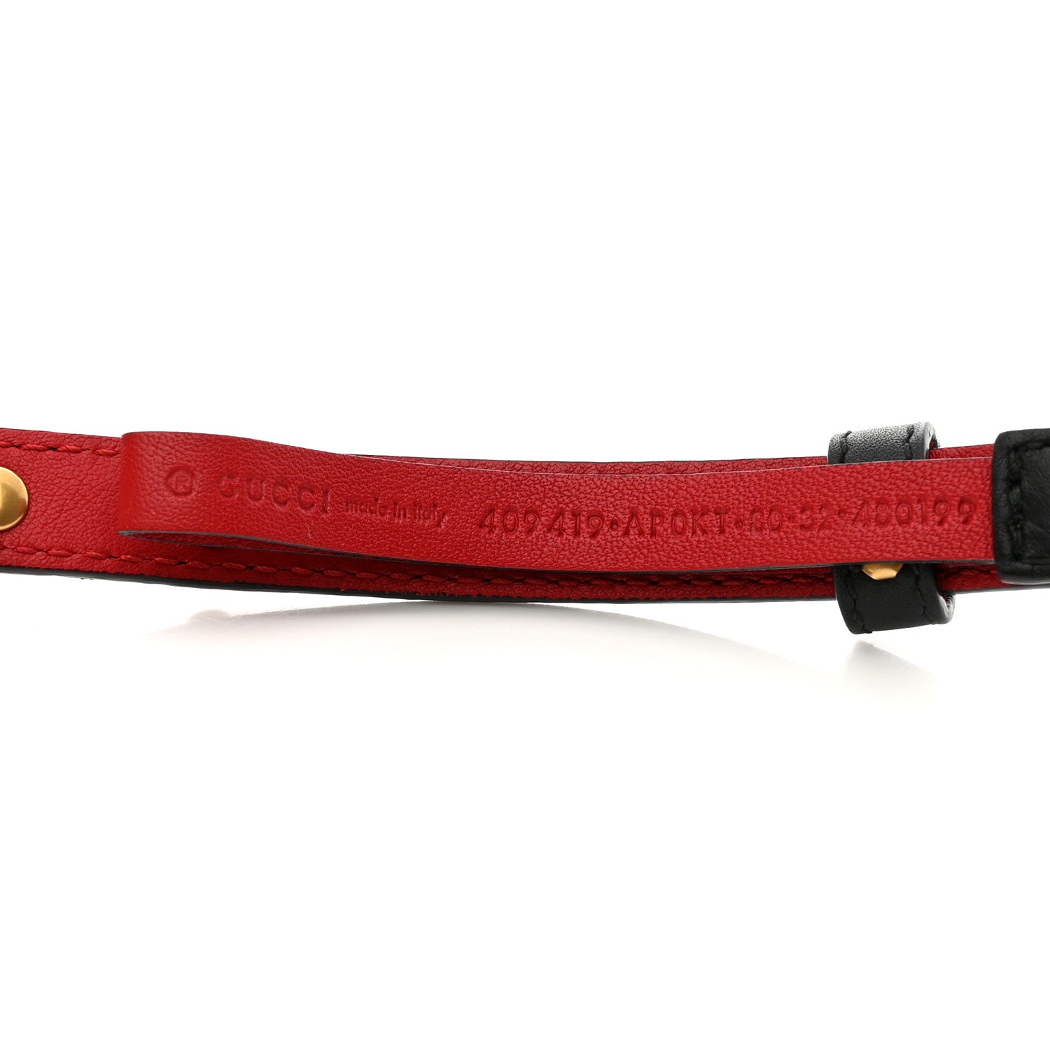Gucci Calfskin Skinny Studded Feline Belt 80 32 Black Red 6 of 7