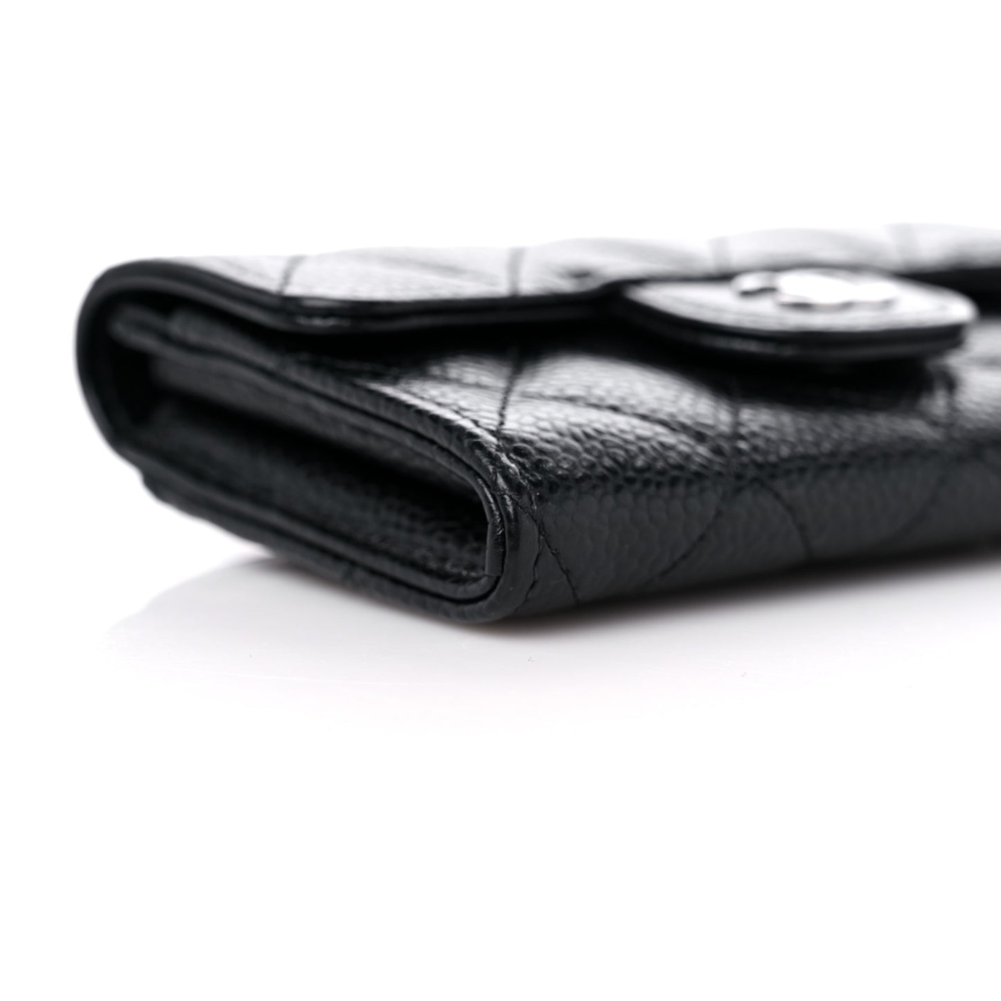 Caviar Quilted Flap Card Holder Wallet Black