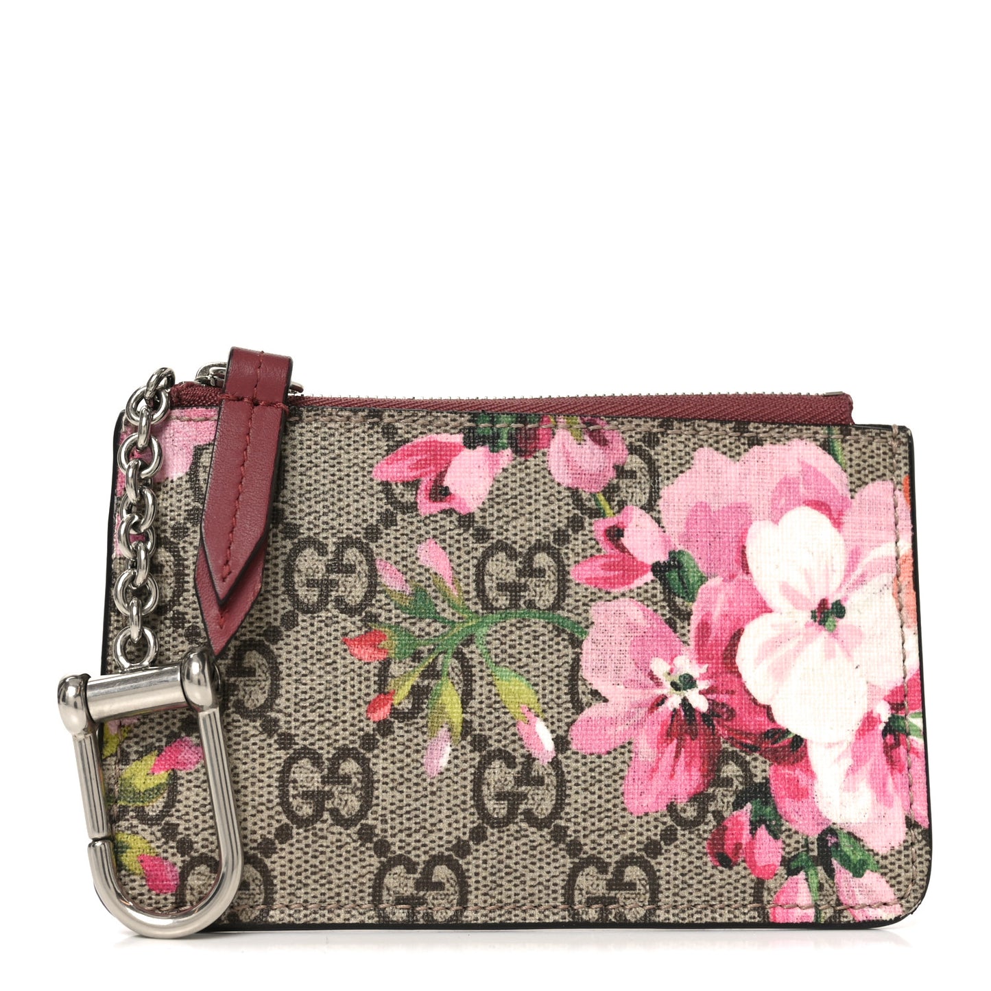 GG Supreme Monogram Blooms Key Ring Coin Case Beige Multicolor Dry Rose