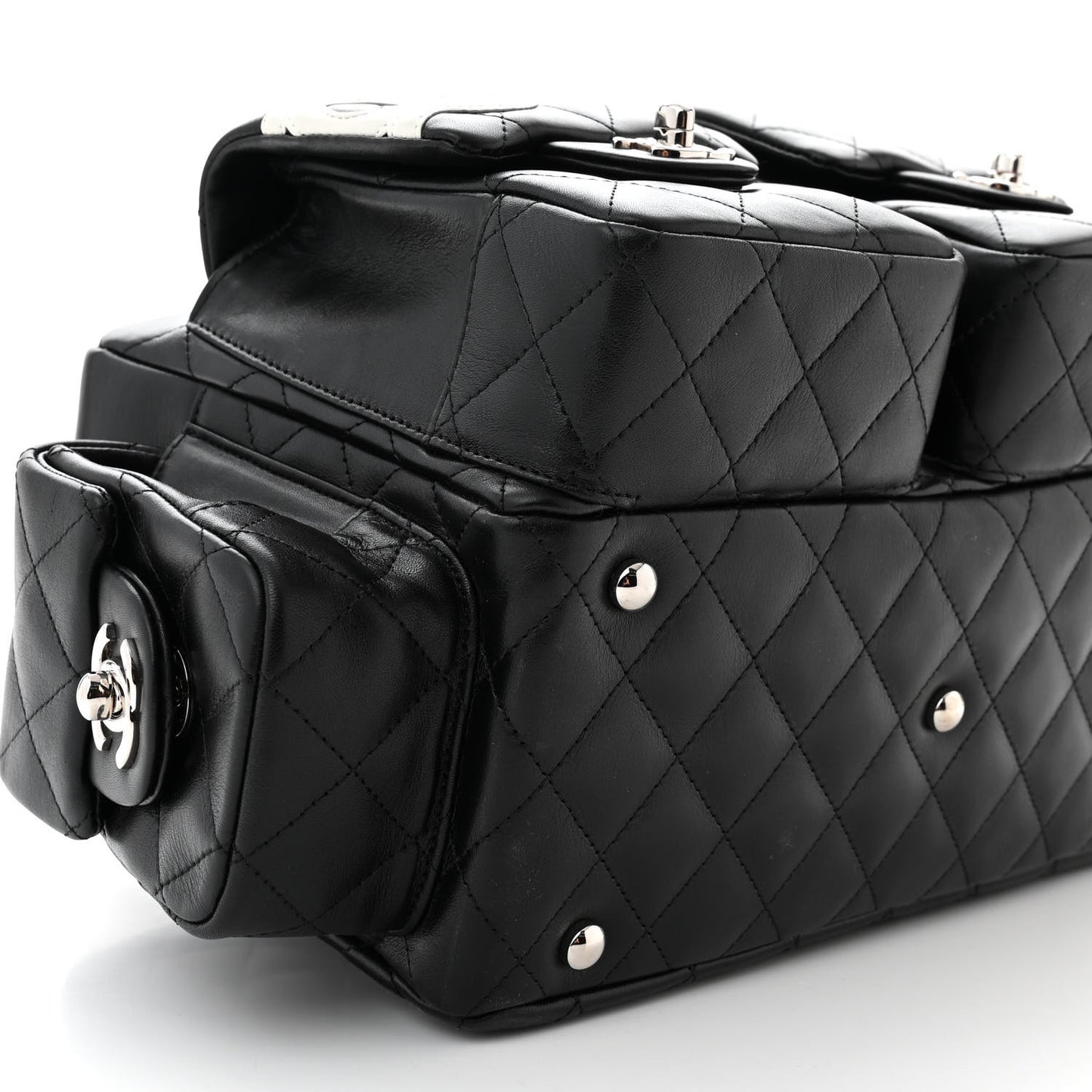 Calfskin Quilted Small Cambon Multipocket Reporter Black White