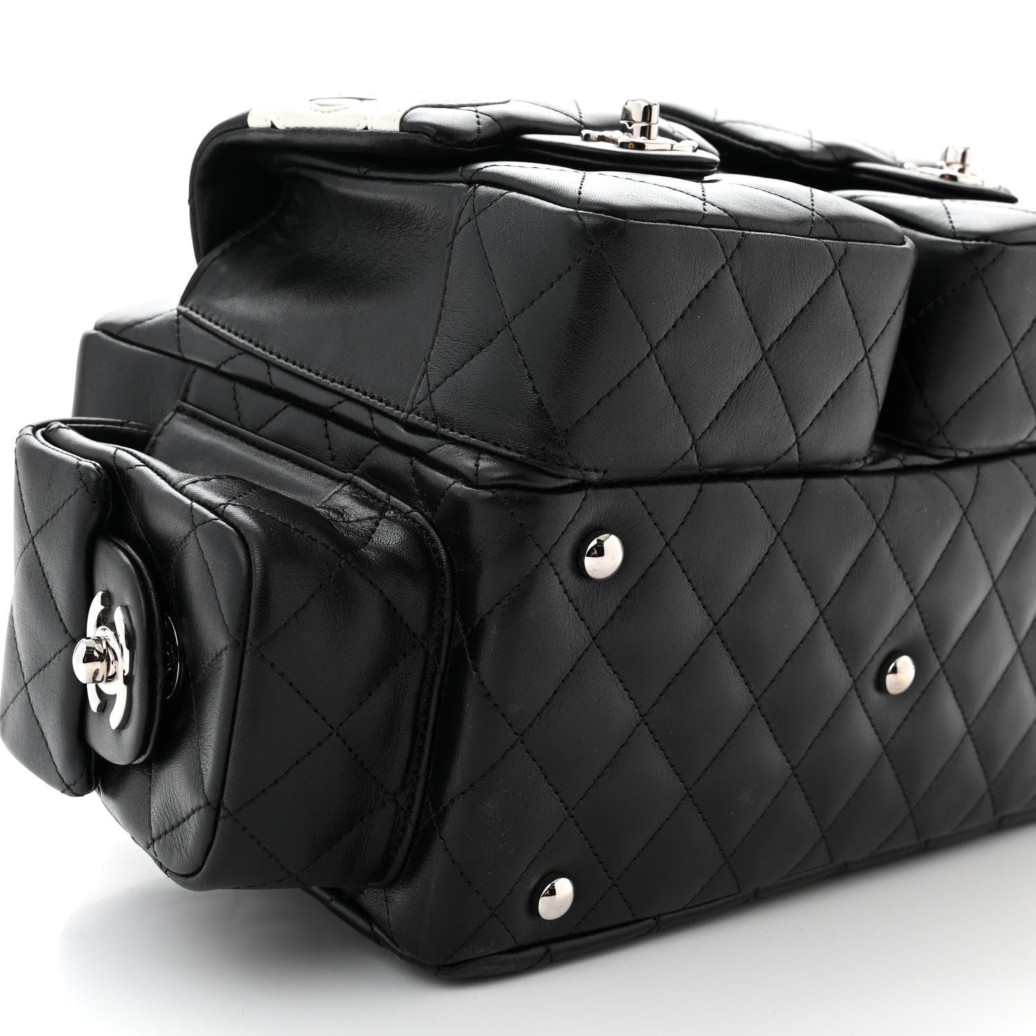 Chanel Calfskin Quilted Small Cambon Multipocket Reporter Black White 9 of 10