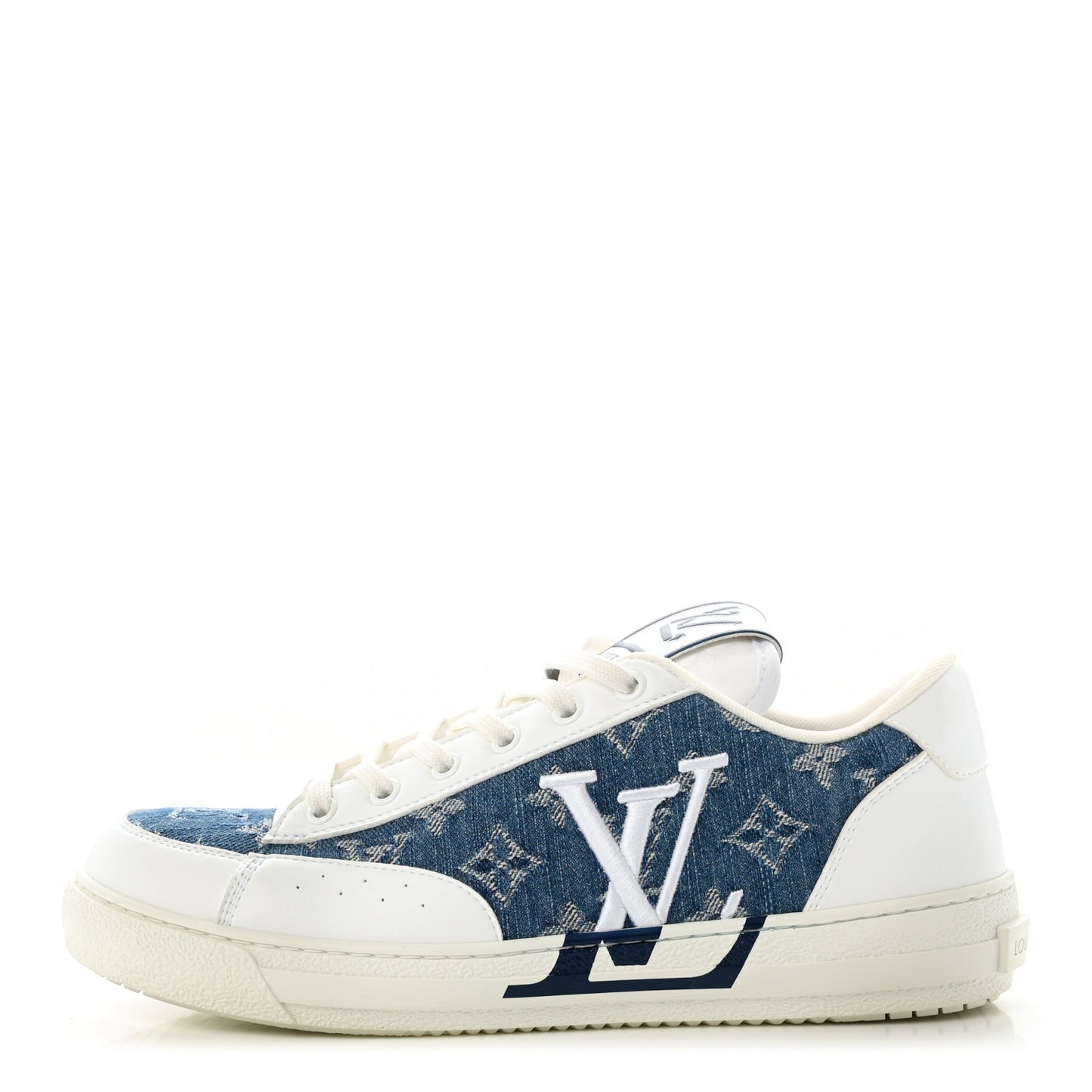 Calfskin Monogram Denim Womens Charlie Sneakers 40 White Blue