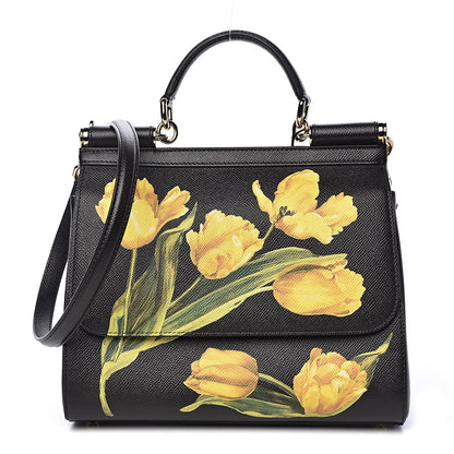 Dolce & Gabbana Dauphine Tulip Print Medium Miss Sicily Satchel Black 1 of 9