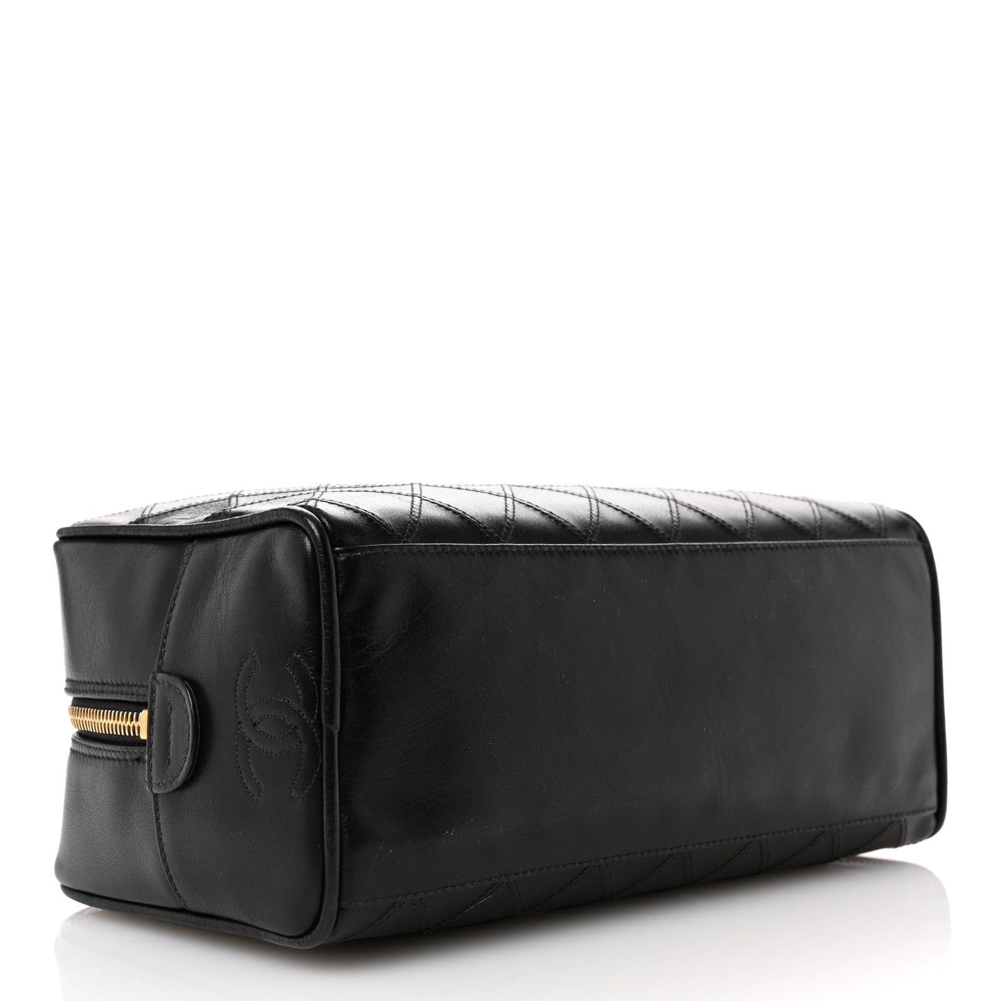 Lambskin Diamond Stitch Cosmetic Case Black