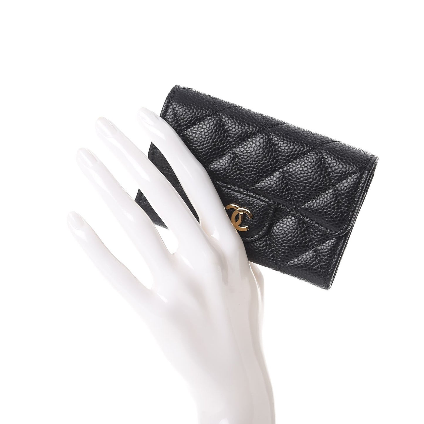Caviar Quilted Flap Card Holder Black