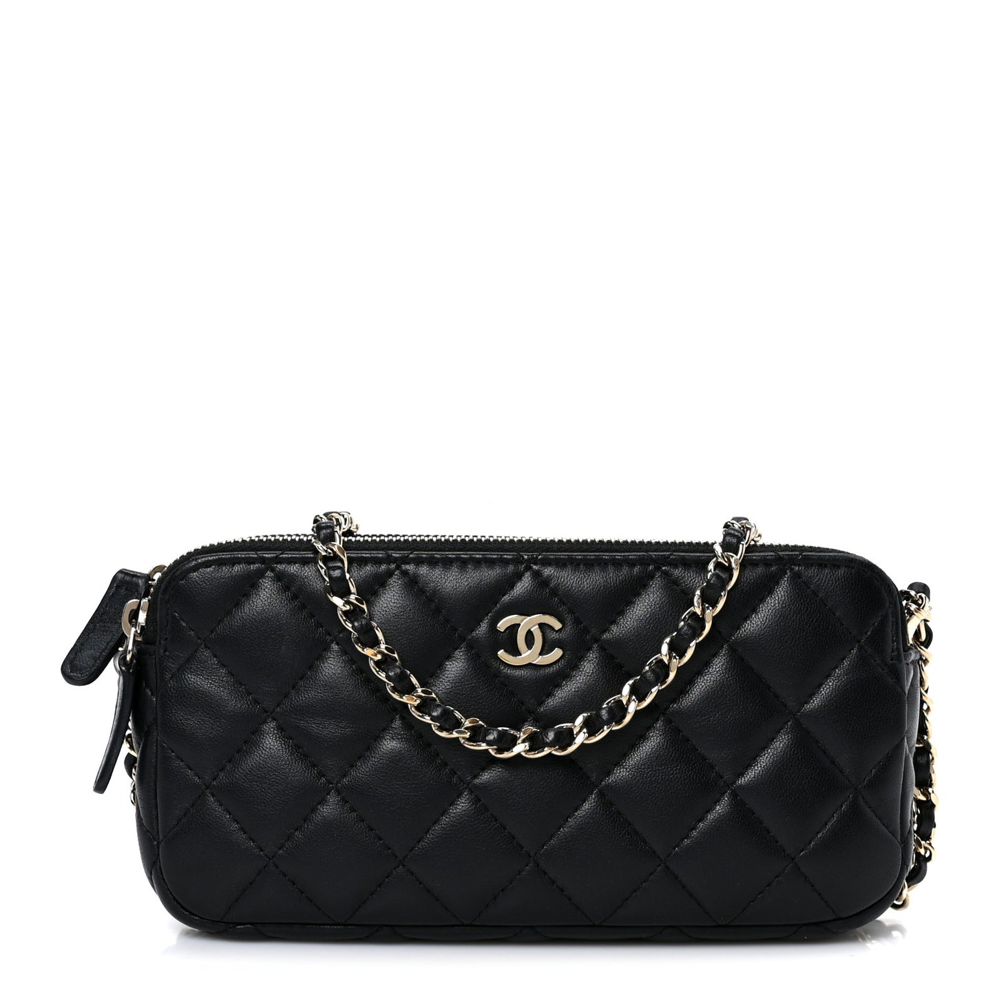 Lambskin Quilted Small Clutch With Chain Black