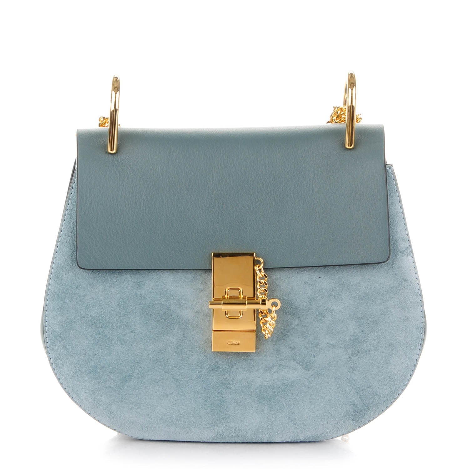 Chloe Suede Smooth Calfskin Drew Shoulder Bag Cloudy Blue 1 of 7