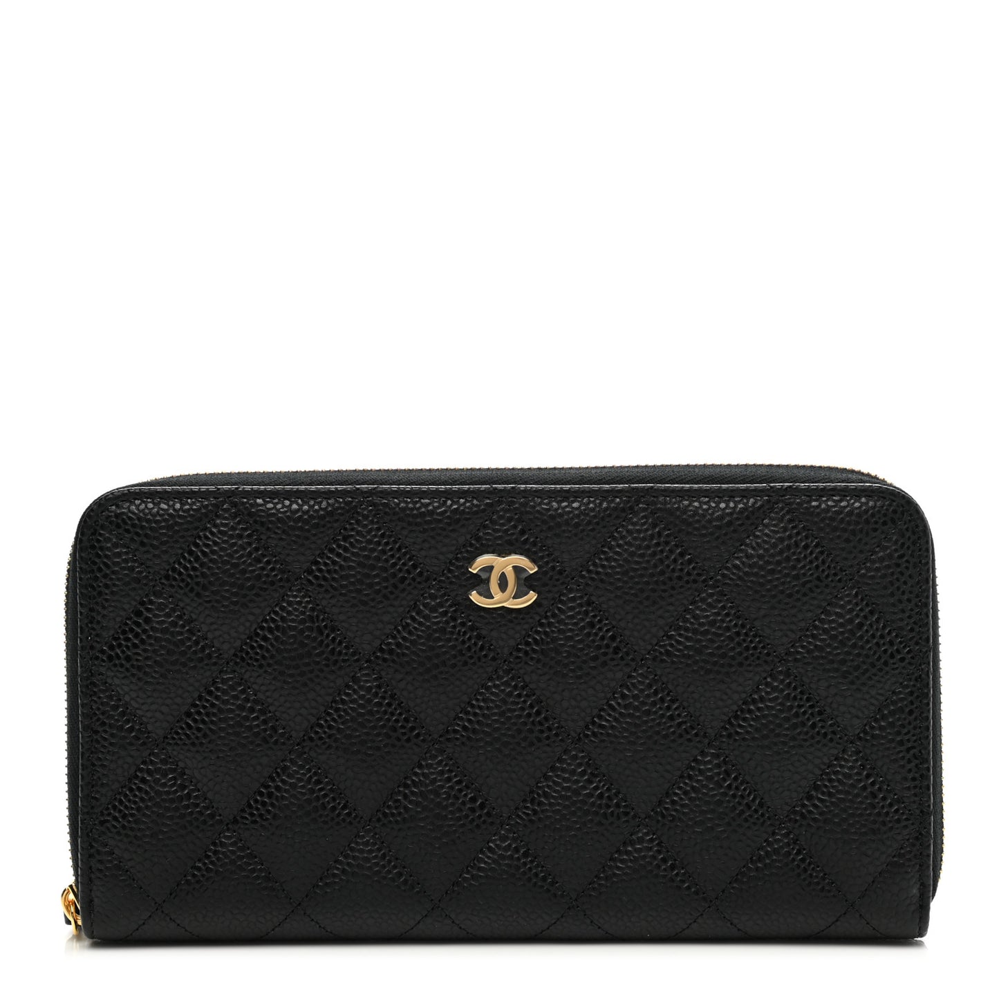 Caviar Quilted Large Gusset Zip Around Wallet Black