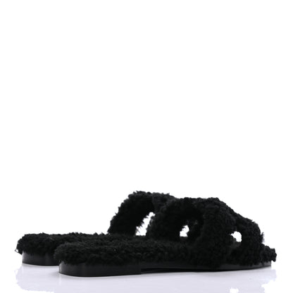 Hermes Woolskin Oran Sandals 36 Black 4 of 7