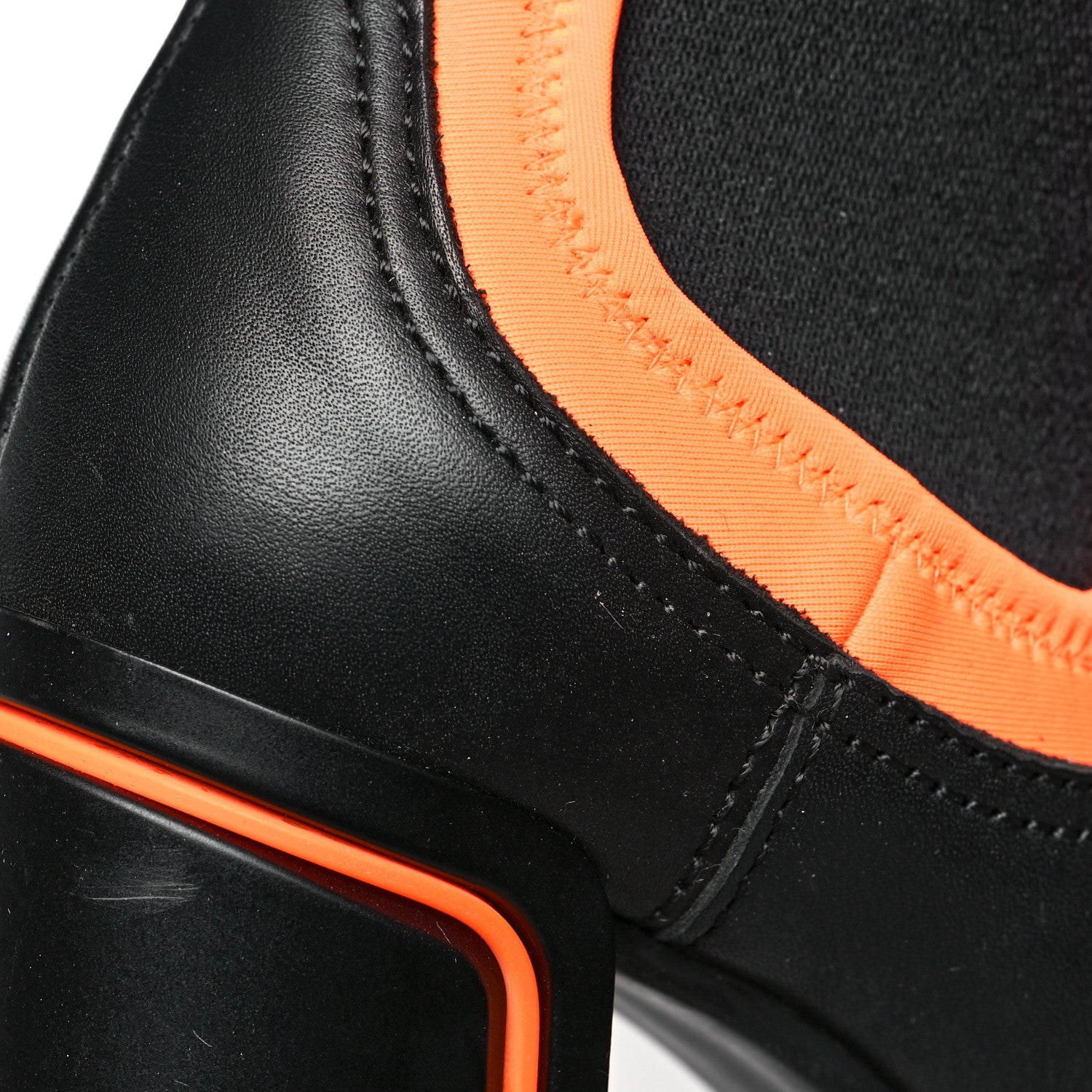 Prada Vitello Montana Neoprene Lace Up Chelsea 110mm Ankle Boots 39 Black Arancio 11 of 11