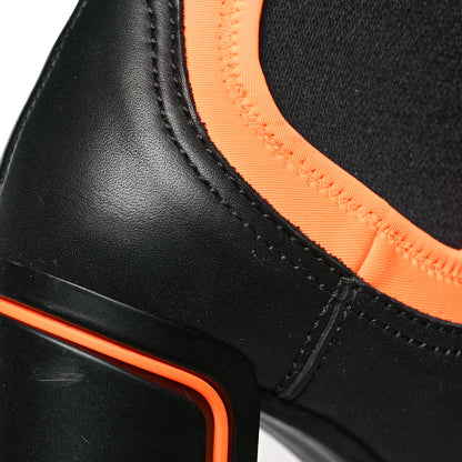 Prada Vitello Montana Neoprene Lace Up Chelsea 110mm Ankle Boots 39 Black Arancio 11 of 11