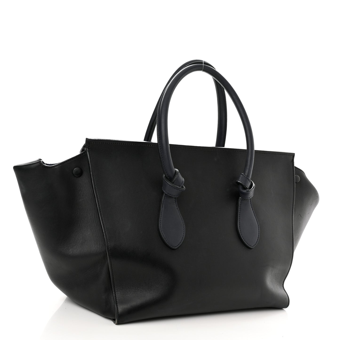 Smooth Calfskin Large Bi-Color Tie Knot Tote Black Navy
