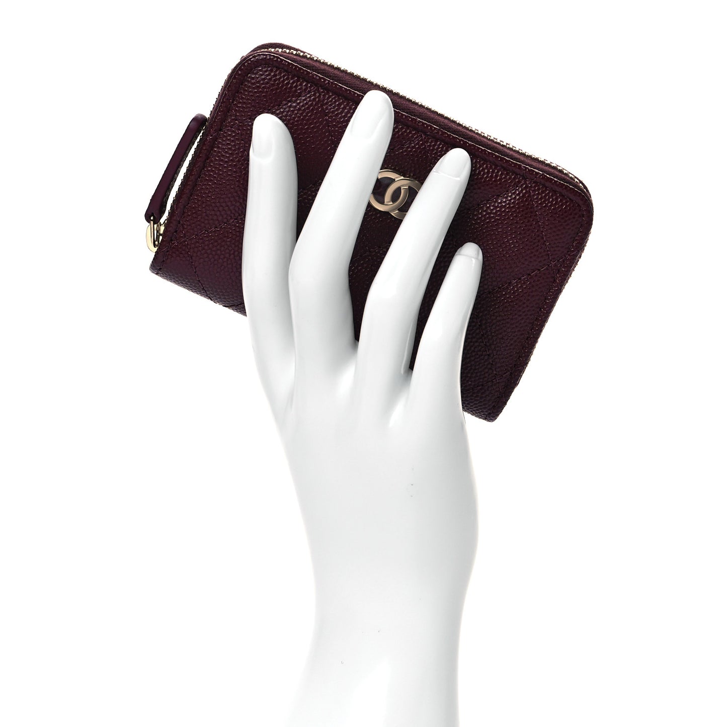 Caviar Quilted Zip Around Coin Purse Burgundy
