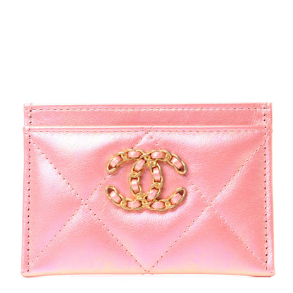 Chanel Iridescent Calfskin Quilted Chanel 19 Card Holder Pink 1 of 8