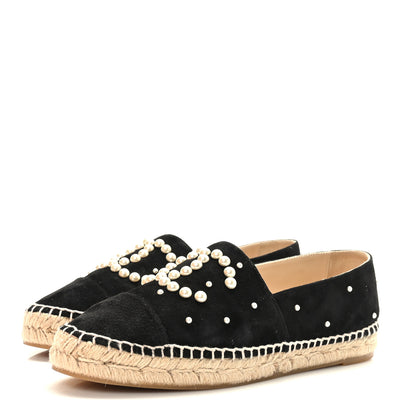 Chanel Suede Pearl CC Espadrilles 38 Black 3 of 9