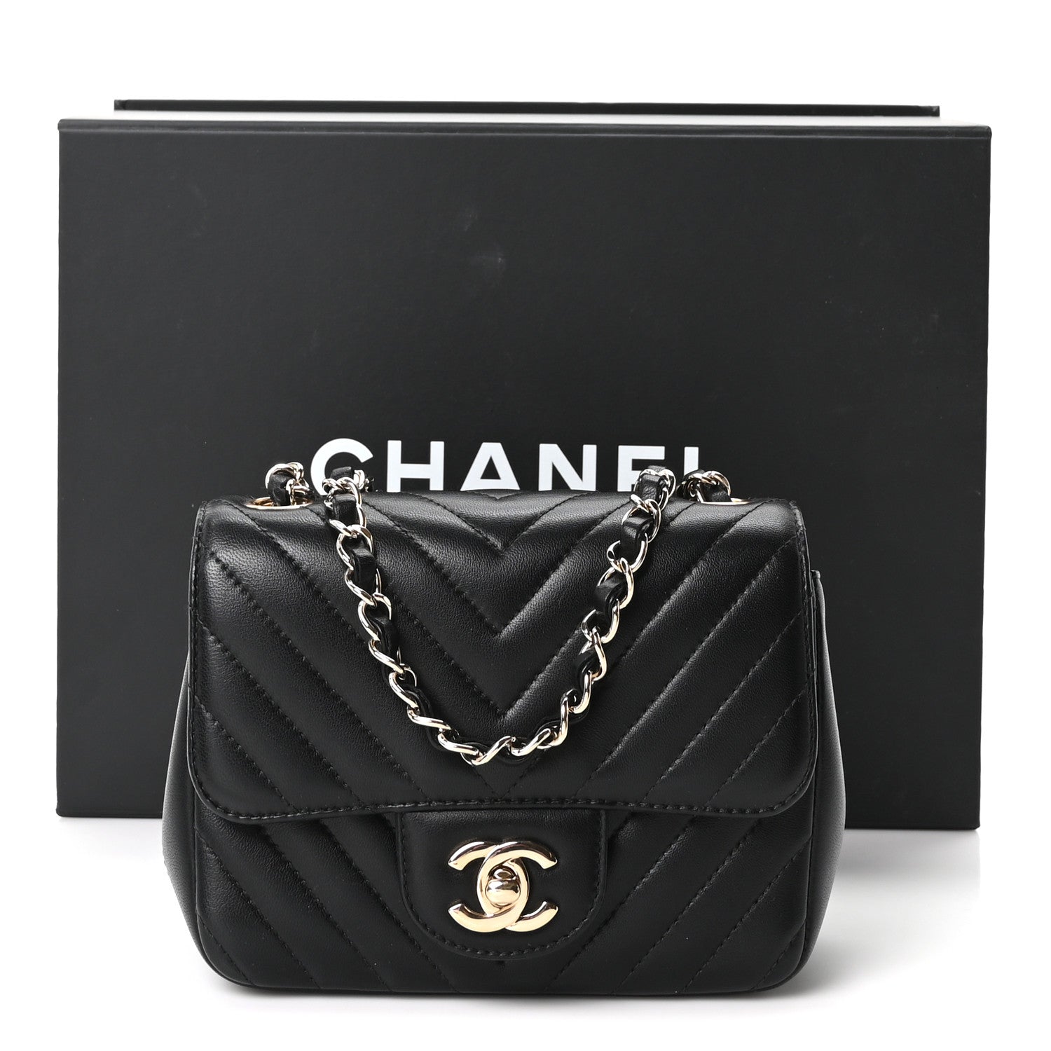 Chanel Lambskin Chevron Quilted Mini Square Flap Black 10 of 10