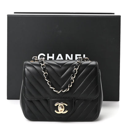 Chanel Lambskin Chevron Quilted Mini Square Flap Black 10 of 10