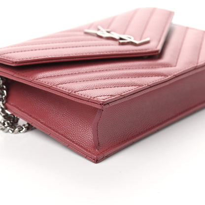 Saint Laurent Grain De Poudre Matelasse Chevron Monogram Envelope Chain Wallet Mystic Rose 7 of 9