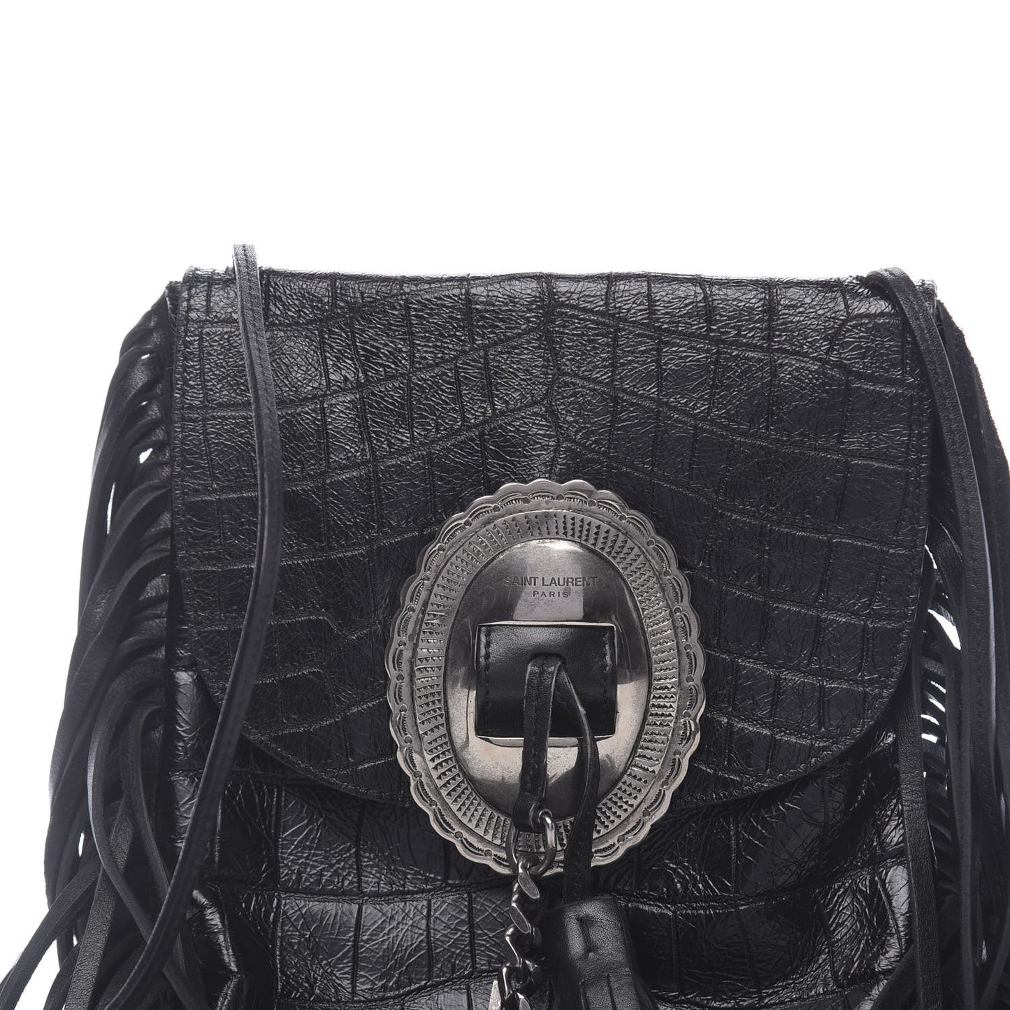 Calfskin Crocodile Embossed Anita Tassed Crossbody Bag Black