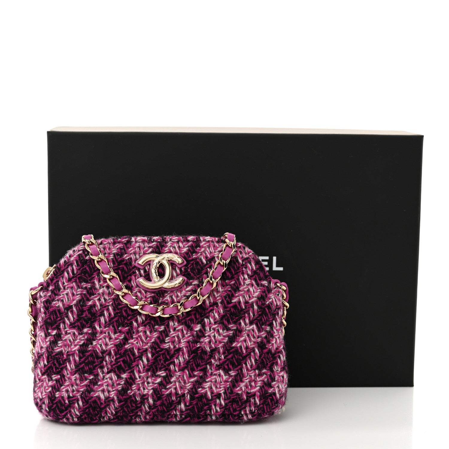 Chanel Tweed Quilted Mini Clutch With Chain Purple 12 of 12