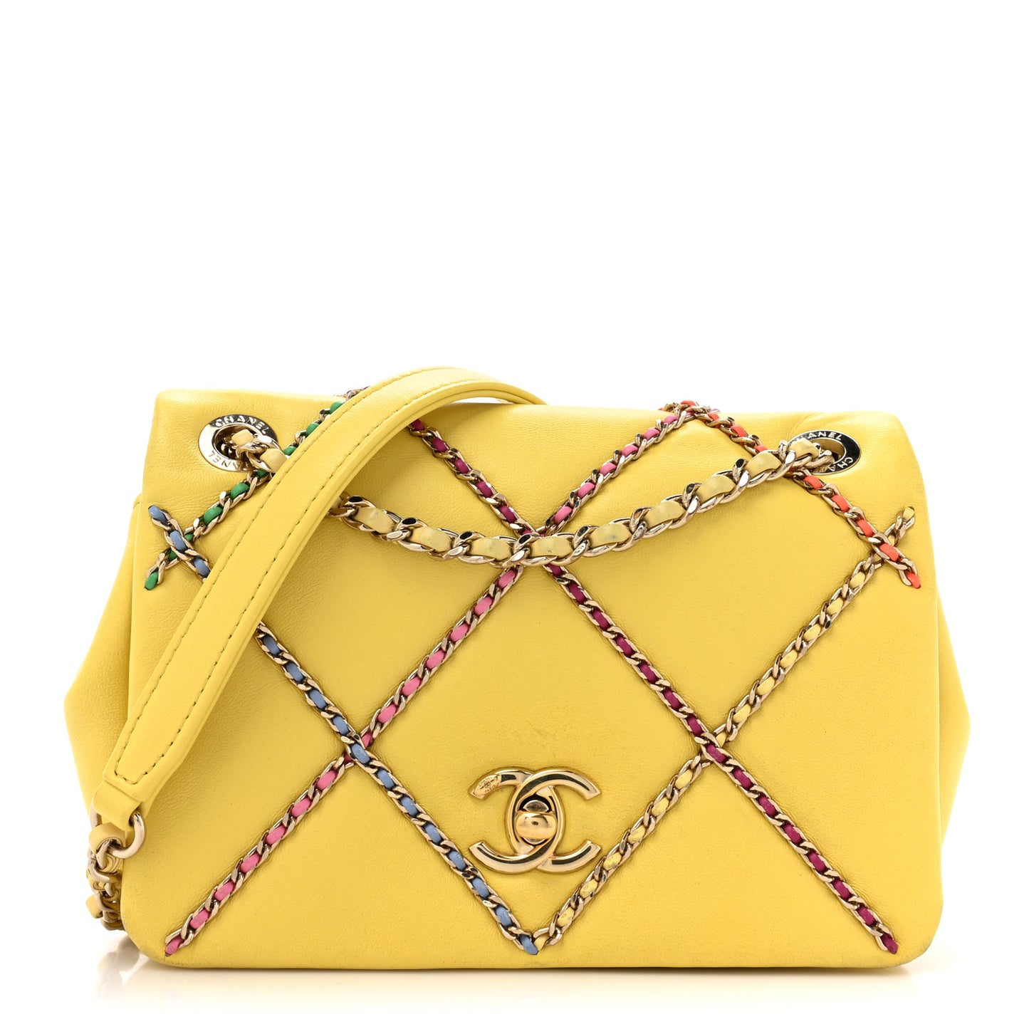 Lambskin Small Entwined Chain Flap Yellow Multicolor