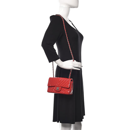 Chanel Patent Calfskin Chevron Quilted Mini Rectangular Flap Red 2 of 11