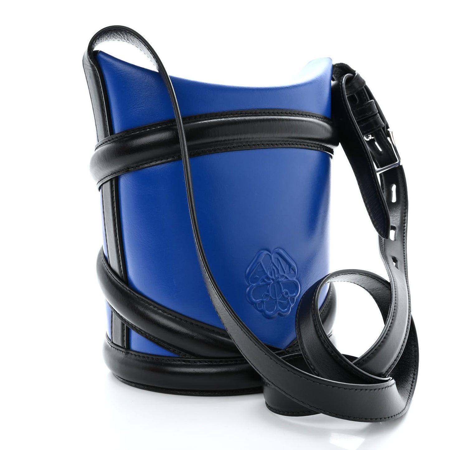 Calfskin The Curve Small Shoulder Bag Electric Blue Black