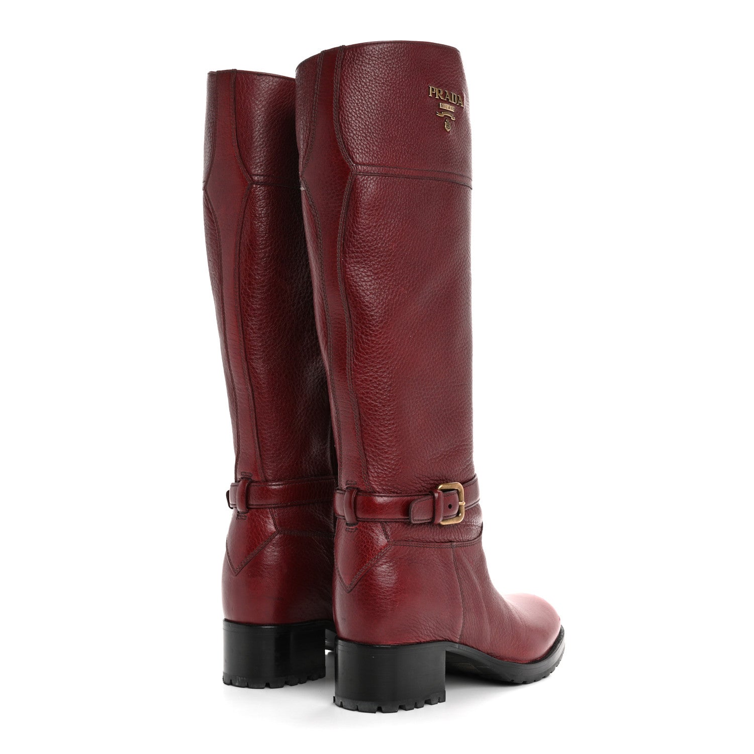 Prada Calfskin Metal Logo Block Heel 65mm Knee Boots 39.5 Red 4 of 12