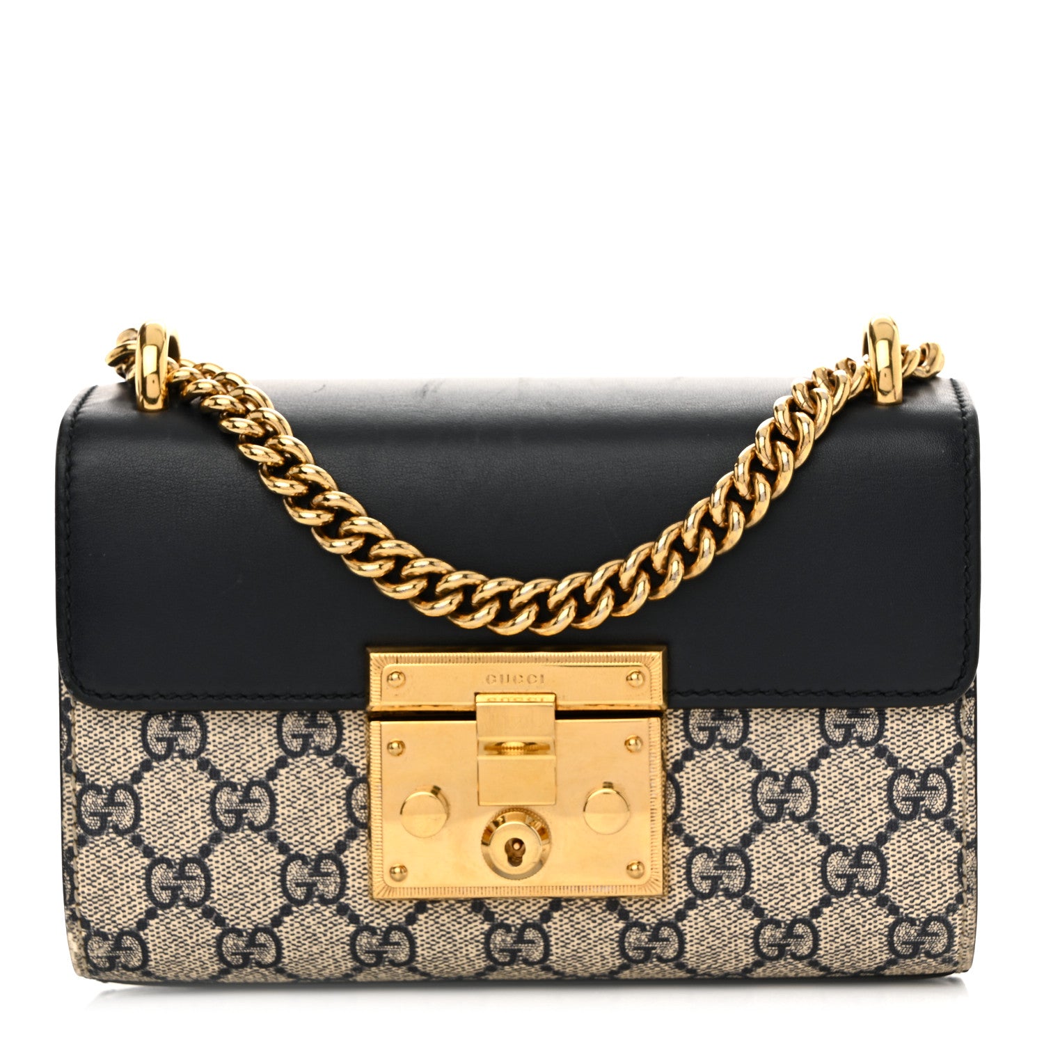Gucci GG Supreme Monogram Moon Calfskin Small Padlock Shoulder Bag Beige Blue Mystic White Hibiscus Red 1 of 12
