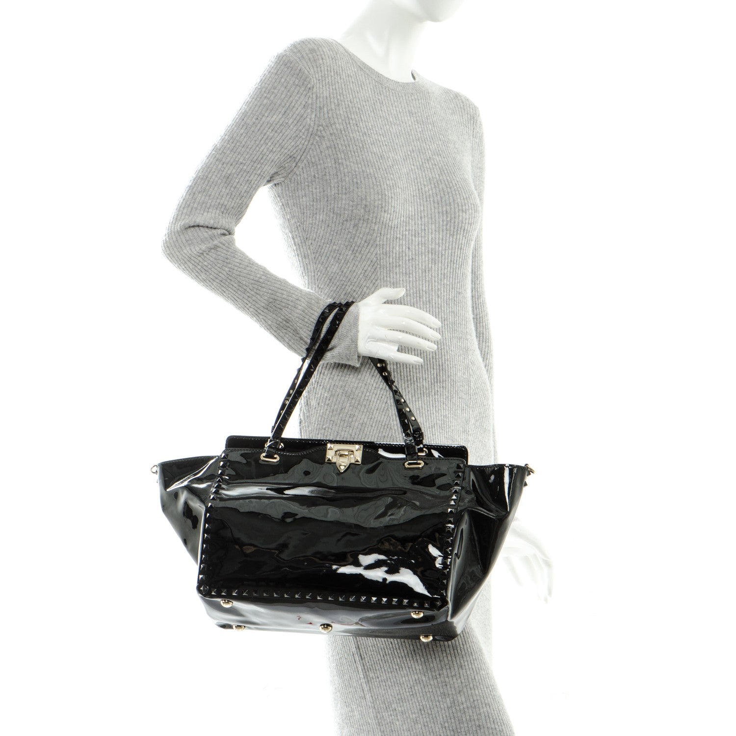 Valentino Garavani Patent Medium Rockstud Tote Black 2 of 5