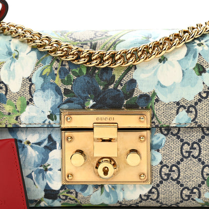 Gucci GG Supreme Monogram Blooms Small Padlock Shoulder Bag Beige Blue Navy Hibiscus Red 9 of 9
