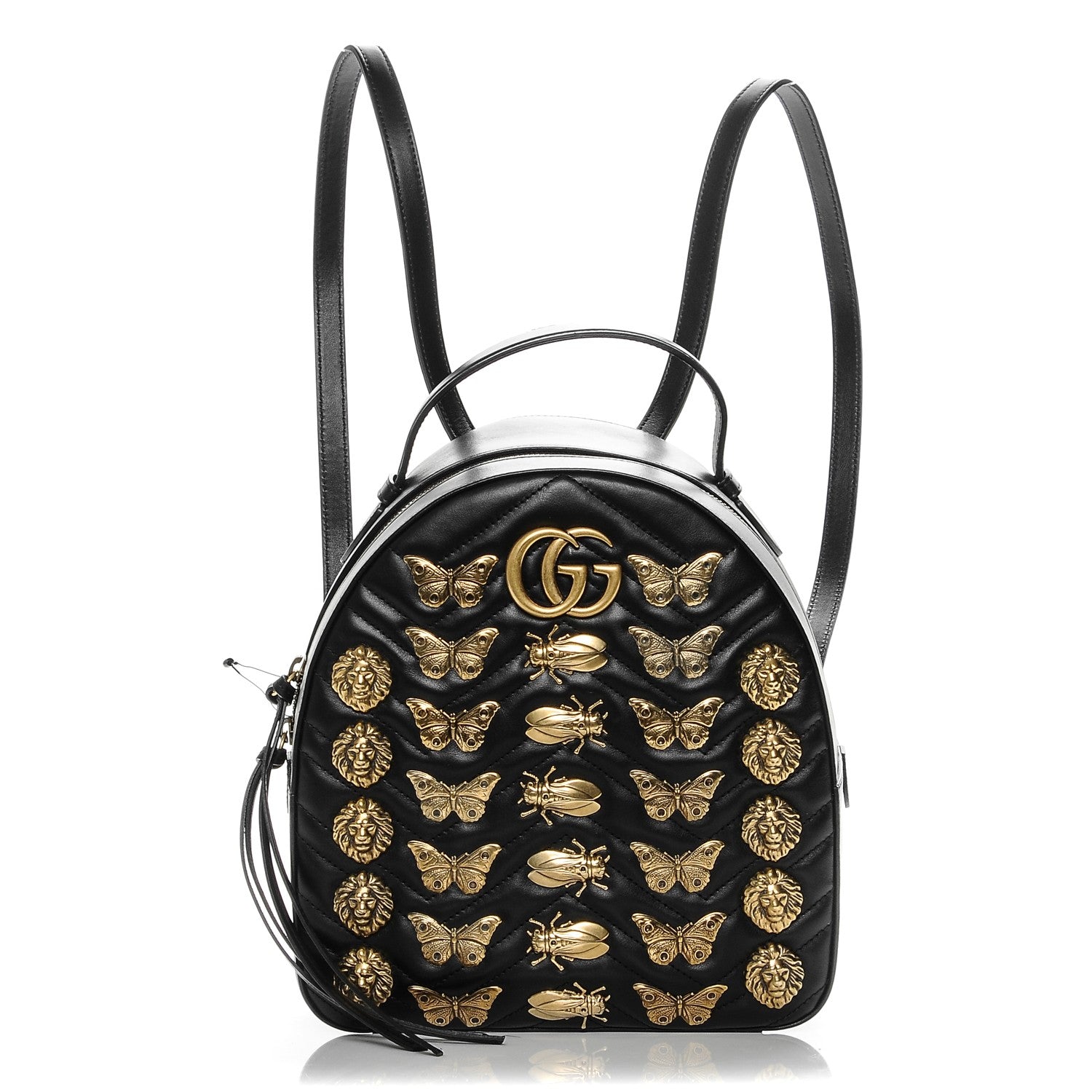 Gucci Calfskin Matelasse Animal Studs GG Marmont Dome Backpack Black 1 of 8