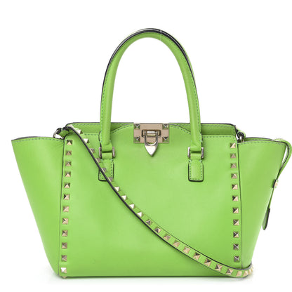 Valentino Garavani Vitello Small Rockstud Double Handle Tote Green Fluo 1 of 18