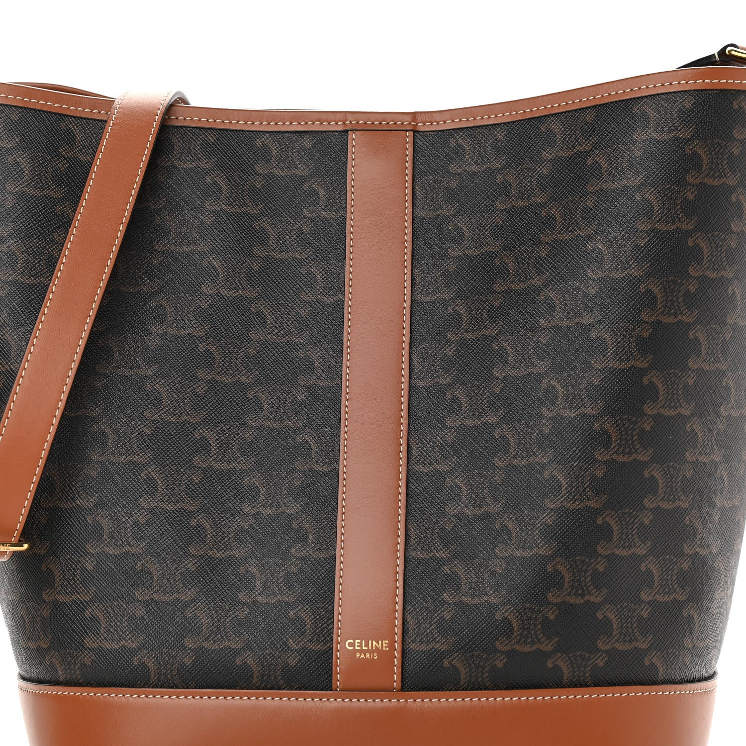 Celine Triomphe Canvas Calfskin Medium Bucket Bag Tan 7 of 11