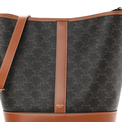 Celine Triomphe Canvas Calfskin Medium Bucket Bag Tan 7 of 11