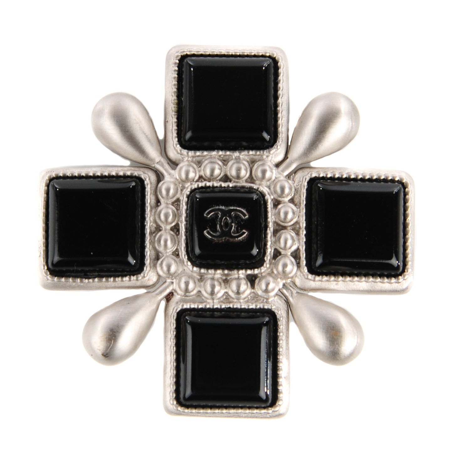 Pewter Maltese Cross Brooch Pendant Black