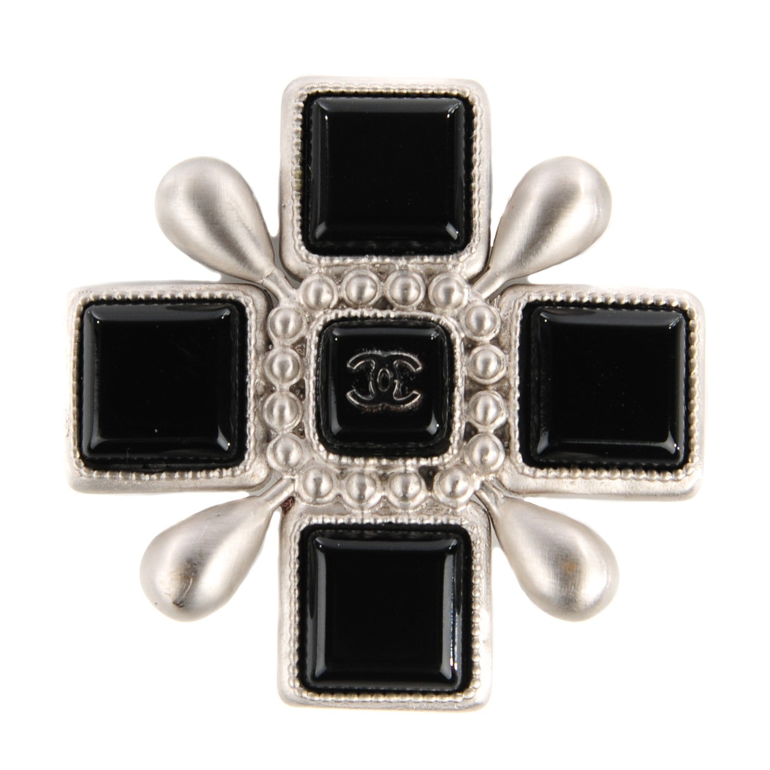 Chanel Pewter Maltese Cross Brooch Pendant Black 1 of 4