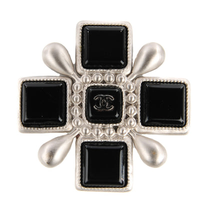 Chanel Pewter Maltese Cross Brooch Pendant Black 1 of 4