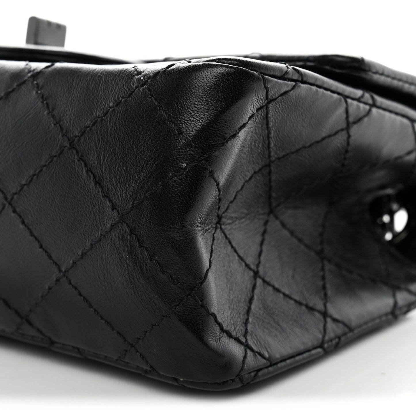 Aged Calfskin Quilted 2.55 Reissue Mini Flap So Black