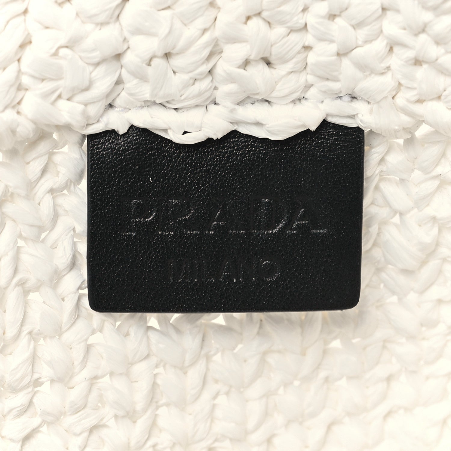Prada Yarn Raffia Effect Crochet Embroidered Small Logo Tote White 6 of 9