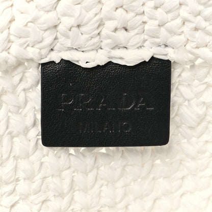 Prada Yarn Raffia Effect Crochet Embroidered Small Logo Tote White 6 of 9