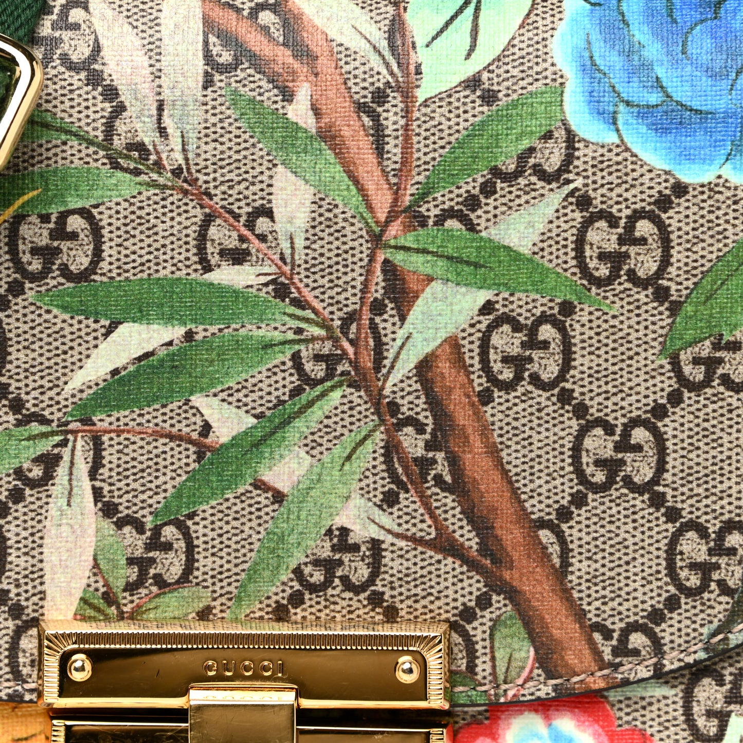 GG Supreme Monogram Tian Web Medium Padlock Messenger Shoulder Bag Beige Multicolor New Acero